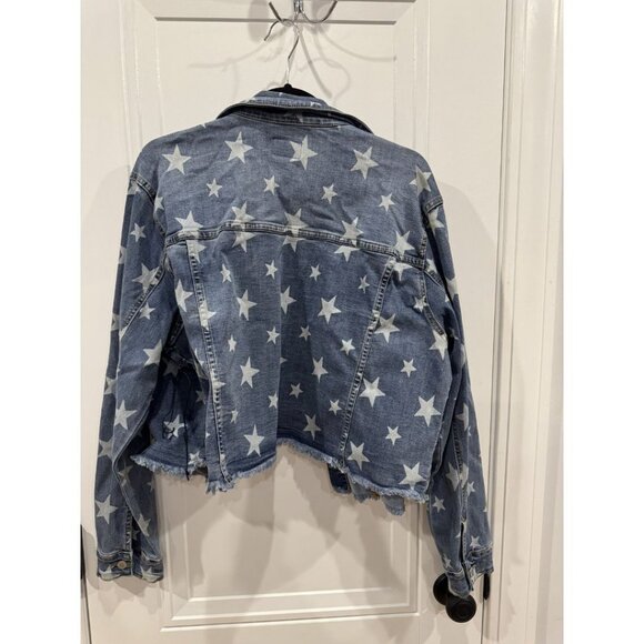 NWOT Star Judy Blue Jean Jacket 2xl Raw Edge Stretchy Cropped - Picture 2 of 6